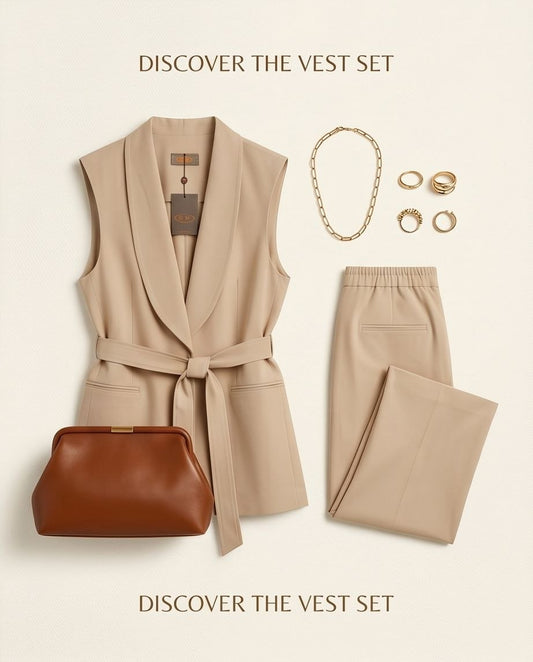 Completo Beige Misto Viscosa e Lino