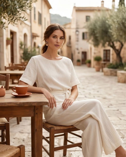 Completo in viscosa bianco panna – Pantalone Balloon