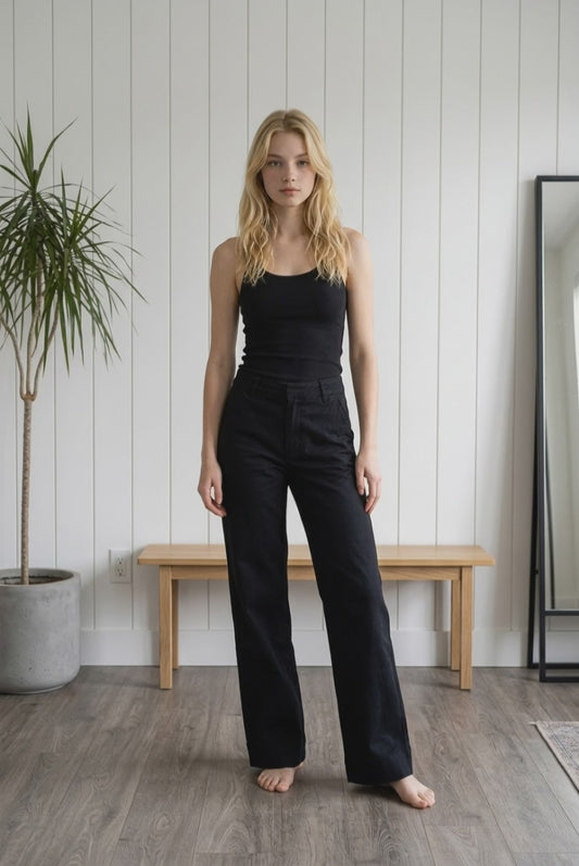 Pantaloni in denim nero a palazzo
